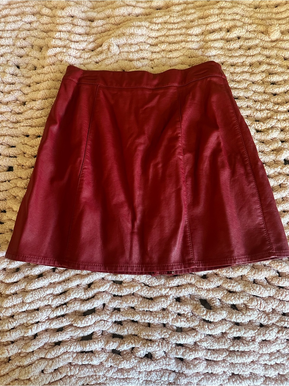 Women's Red Faux Leather A-Line Skirt